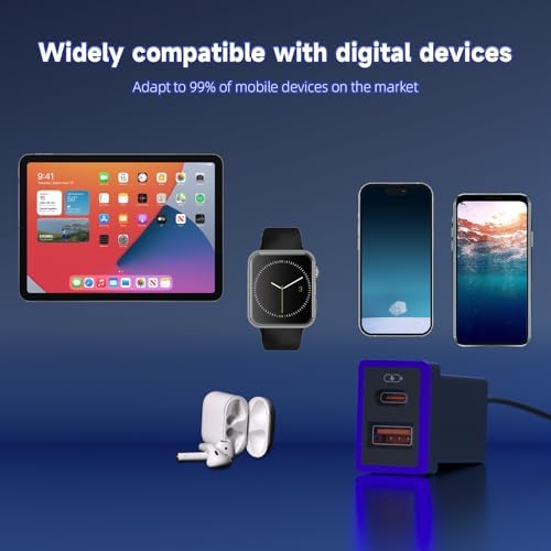 Compact Car Charger for Toyota with PD QC3.0 Fast Charge and LED Light Show – Stylish Ice Blue Type C USB Socket for Rapid Device Charging and Enhanced Compatibility