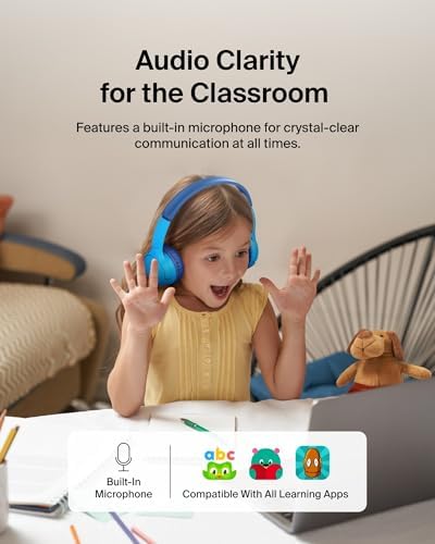Belkin Sound Form Mini Kids Wireless Bluetooth Headphones – Safe 85 d B Volume Control, 30-Hour Playtime, Built-In Microphone – Lightweight On-Ear Style for i Phone, i Pad, Fire Tablet & More – Ideal for Learning, Entertainment & Safe Listening