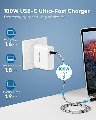 100 W USB-C Power Adapter – Ultra-Fast Wall Charger with PD 3.0 Technology, 6 ft 5 A Cable – Universal Compatibility for Mac Book, i Pad, i Phone 14, Pixel, Chromebook & USB-C Laptops – Compact, Durable & Safe Charging Solution for Home and Travel