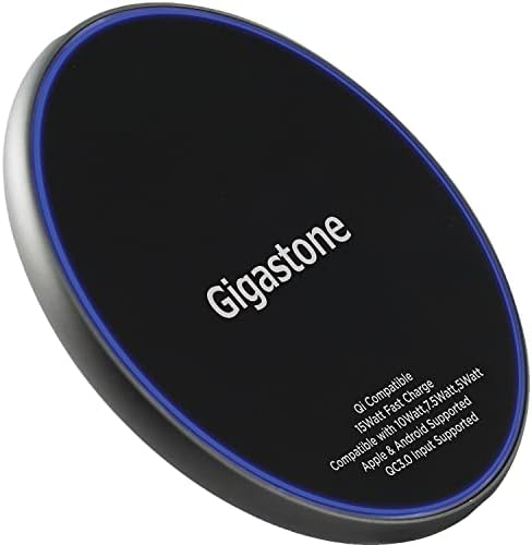 Gigastone 15 W High-Speed Wireless Charger Pad – Qi-Compatible Fast Charging Solution for i Phone 8/X/11/12 Series & Samsung Galaxy S21/S20/S10/Note 10 – Sleek, Anti-Slip Design for Effortless Device Stability & Optimal Performance – Ideal for Home, Office, and Travel Use