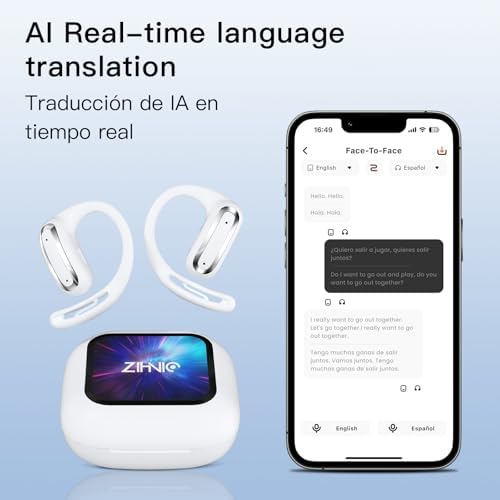 ZIHNIC Multi-Mode AI Translation Earbuds: Real-Time Language Communication with IPX5 Waterproof Bluetooth Headphones, Smart Touchscreen Control, and Superior Sound Quality – The Essential Travel Companion for Business Professionals and Global Adventurers