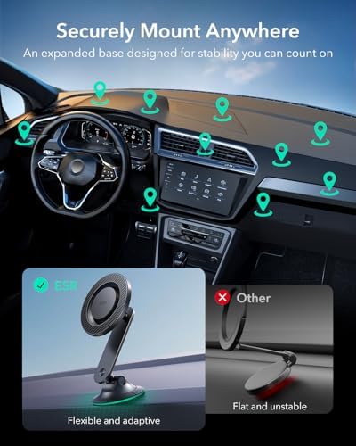 Upgrade Your Driving Experience: ESR Magnetic Dashboard Mount for Mag Safe i Phone 16/15/14/13/12 & S25 – 360° Rotatable Holder with Strong Magnets & Enhanced Stability Rings for Secure Hands-Free Navigation