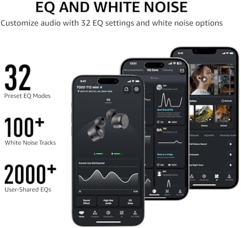 TOZO T12 Advanced Wireless Earbuds – Bluetooth 5.3 Noise Cancelling Headphones with ENC Mic, Unmatched 55-Hour Playtime, App-Customizable EQ, IPX8 Waterproof Protection, LED Display for Optimal Sound Experience – Perfect for Music Lovers and Active Lifestyles