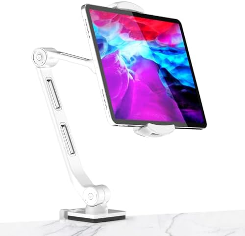 Suptek Adjustable Aluminum Alloy Cell Phone Desk Mount Stand – Versatile 360° Rotating Holder for i Pad, i Phone, Samsung & Asus (4.7-11 inches) – Perfect for Home, Office, or Kitchen Use – Unmatched Stability & Comfort for Daily Tasks