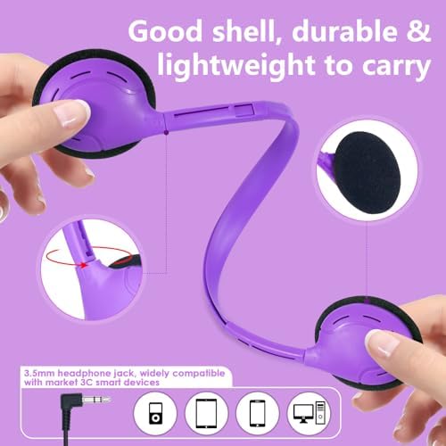 Classroom-Ready 20 Pack Adjustable Headphones for Kids – Ergonomic On-Ear Design with 3.5 mm Jack, Vibrant Color Choices, Perfect for Schools and Libraries, Lightweight & Durable for Long Learning Sessions