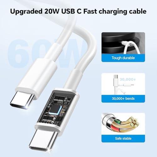 20 W Dual USB-C Fast Charger Block for i Phone 15/16 Series – Includes Two 10 FT USB-C Charging Cables, Perfect for Pro Max, Plus, Pro, i Pad Pro/Air – Compact, High-Speed Charging Solution (2 Pack, Black)