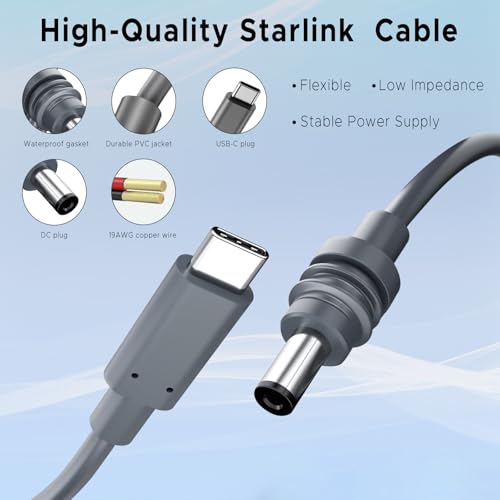Starlink Mini USB-C to DC Power Cable, Max 100W Input USB Type C to DC Cable, Waterproof, Starlink Mini USB Cable Compatible with 65W+ PD Source 3M/10Ft – Enhanced Compatibility and Speed