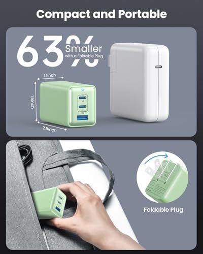 High-Efficiency 128 W USB C Wall Charger – Ga N III 3-Port Fast Charging Hub for Mac Book, i Phone, Galaxy & More – Portable 65 W Adapter with Foldable Design for Ultimate Convenience and Speed