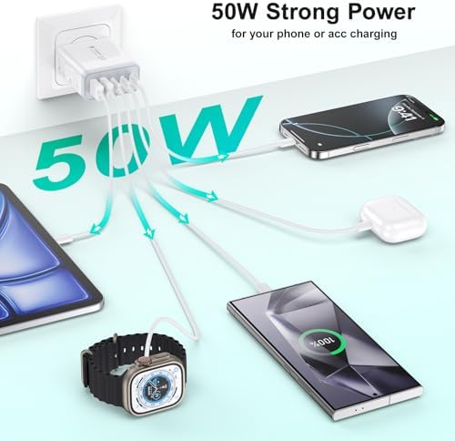 Ultimate 5-Port USB C and USB A Fast Charging Block – Besgoods 50 W Power Adapter for i Phone 16 Pro Max, i Pad, Air Pods & Galaxy Devices – Multi-Device Charging Station with Quick Charge & Power Delivery – Compact & Safe Design for Home/Office Use – Ideal for Families & Professionals