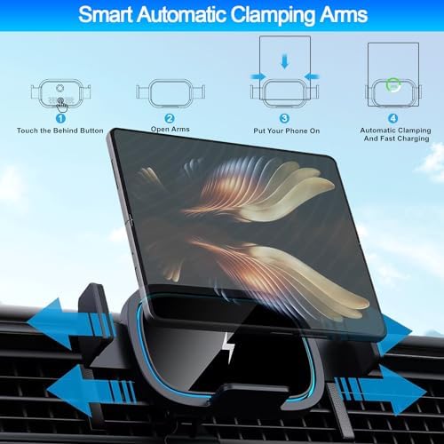Fast Charging Wireless Car Charger for Samsung Galaxy Z Fold Series – 15 W Qi Air Vent Phone Holder with Landscape Mounting for Enhanced Navigation and Device Compatibility – Premium Car Accessory for Galaxy Note and Fold Models