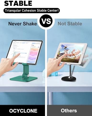 Revolutionize Your Workspace with the OCYCLONE Foldable Tablet Stand – Adjustable Holder for i Pad, Kindle, and Smartphones (4-15.6″) – Portable Desk Accessory for Home and Office – Ergonomic Design Enhances Comfort and Productivity – Sleek Black Finish for Modern Aesthetics – Perfect for Video Calls, Reading, and Entertainment