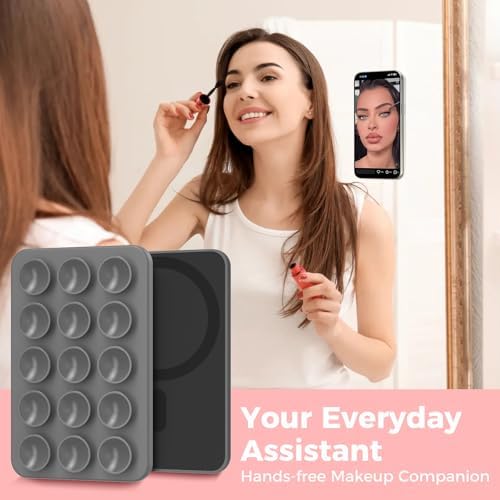 AHASTYLE Silicone Suction Phone Case Stand for iPhone 16/15/14/13/12 Series, Magnetic Suction Cup Phone Mount for iPhone MagSafe Phone Case, Mirror Shower Phone Holder, for TikTok Videos and Selfies – Enhanced Compatibility and Speed
