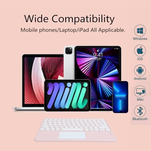 Portable Wireless Bluetooth Keyboard with Touchpad – 10-Inch Rechargeable Slim Design for i Pad Pro, Air, Mini & More | Stylish Purple Finish for Enhanced Productivity on i OS, Android & Windows Devices