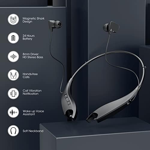 YOSDOM Waterproof Neckband Bluetooth Headphones – 24+ Hour Playtime, Shark Jaw Design for Secure Fit, Noise Isolation & Built-in Mic, Enhanced Compatibility for Active Lifestyles, IPX7 Rated for Gym & Outdoor Use, Call Vibration Alerts for Unmissable Connectivity