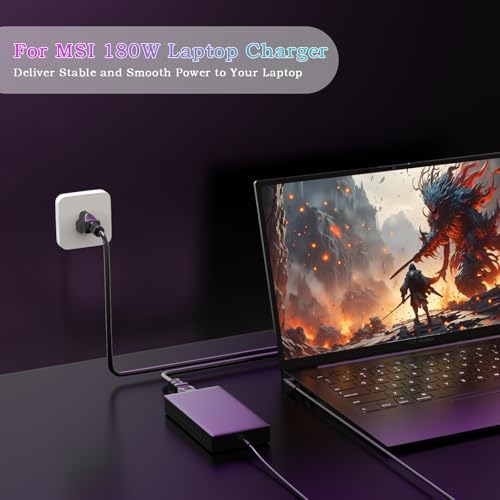 High-Performance MSI 180 W AC Charger for Gaming Laptops – Universal Compatibility with Dynamic Voltage Stabilization, Enhanced Safety Features, and 800+ Charge Cycles – Ideal for GF, GS, GE, and GL Series Models – Includes Detachable Power Cord for Global Use