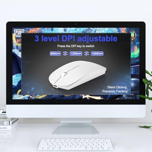 Sleek Silver Bluetooth Wireless Mouse for Mac Book Air & Pro – Ergonomic, Rechargeable, and Silent Tri-Mode Connectivity (2.4 G USB-C/USB-A, Bluetooth 5.2/3.0) for Ultimate Productivity on the Go
