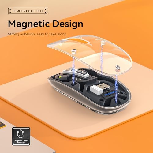 Experience Unmatched Versatility with the Uiosmuph Tri-Mode Bluetooth Mouse – Wireless, USB-C Rechargeable, and Quiet Click Design for Seamless Multi-Device Connectivity – Stylish Transparent Cover and Battery Level Indicator – Perfect for Laptops, Macs, and i Pads – Sleek Yellow Finish for Enhanced Productivity