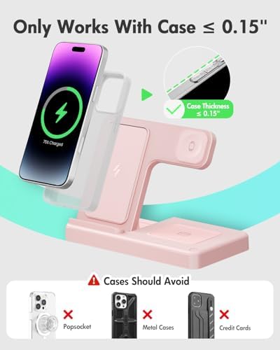3-in-1 Wireless Charging Station for Apple Devices – Fast Charging Dock for i Phone 16, 15, 14, 13, 12, 11, Apple Watch Series 10-3, and Air Pods Pro in Chic Pink – Ultimate Convenience for Home, Office, and Travel – Overcurrent & Overheating Protection – Perfect Gift for Tech Lovers