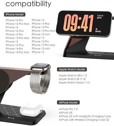 All-in-One Wireless Charging Hub for Apple Devices – Fast Mag-Safe Charger Stand for i Phone 16/15/14/13/12 Series, Air Pods & Apple Watch – Streamlined Design for Home & Office Efficiency