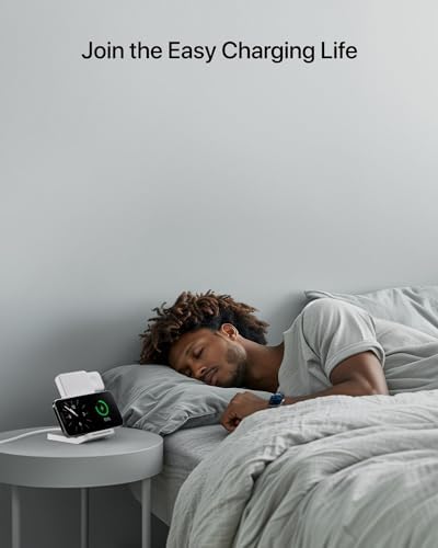 Intoval 3-in-1 Foldable Wireless Charging Station for i Phone 16/15/14/13 Series, Apple Watch 9/8/7/Ultra 2, and Air Pods – Fast Charging Dock with Enhanced Safety Features for Home and Travel, Sleek White Design for Effortless Organization and Portability