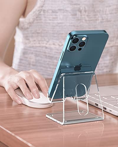 KTRIO 2 Pack Acrylic Cell Phone Stand Holder for Desk, Clear Phone Dock Cradle Compatible with iPhone 16/15/14/13 Pro Max 12/11 XR, All Smartphones, Office Accessories – Enhanced Compatibility and Speed