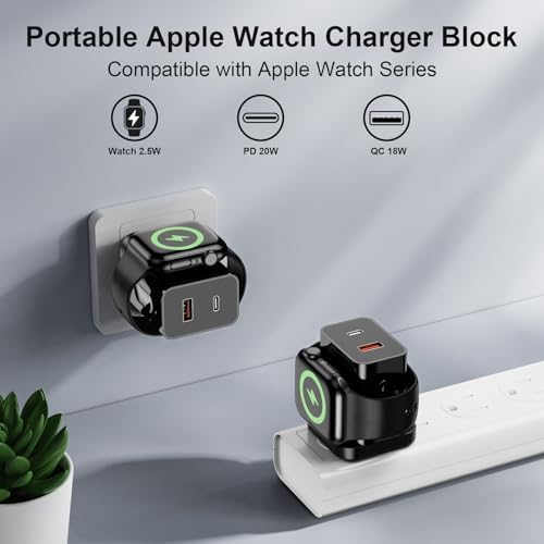 20 W Apple Watch Fast Charger – 3-in-1 Portable PD Charger with Magnetic Wireless Technology, Dual USB-C Ports for i Phone & Tablet, Sleek Black Design for Effortless Charging Anywhere