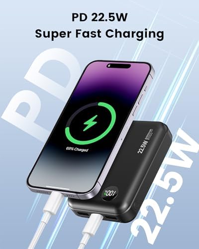 Ultra-Compact 20,000 m Ah Power Bank with LED Display | 22.5 W PD Fast Charging for i Phone 16, Galaxy S24, and More | 4-Port USB Charger with Built-In Cable for Family Travel | TSA-Friendly, Lightweight Design for Maximum Portability | Charge Multiple Devices with Precision Monitoring and Reliability