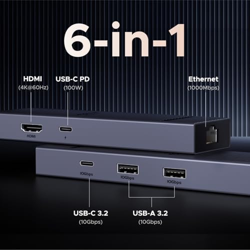 UGREEN Revodok Pro 6-in-1 USB C Hub: All-in-One Gigabit Ethernet & 4 K HDMI Adapter with 100 W Power Delivery for Mac M1/M2/M3, i Phone 16 Pro/Pro Max & Steam Deck – Unleash High-Speed Connectivity and Versatile Device Management