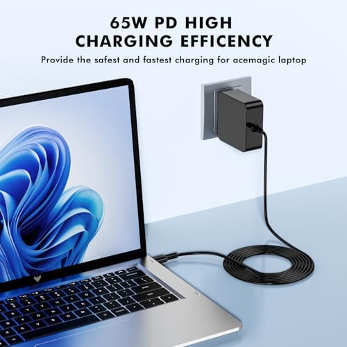 Premium 65 W USB-C Laptop Charger for ACEMAGIC AX15/AX16 & KAIGERR Models – Ultra-Fast Charging with Enhanced Safety Features, Perfect for AMD Ryzen & Intel 12 th Gen Laptops – Certified Fireproof Adapter with Smart Circuit Technology for Optimal Performance and Protection