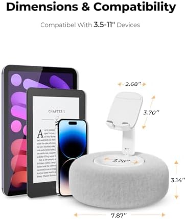 Phone Stand with Pillow, Adjustable iPhone Stand with Anti-Slip Strips, Fuzzy Tablet Holder- Compatible with 4″-7″ Devices, Including iPhone, iPad, Kindle, and Android (Pink) – Enhanced Compatibility and Speed
