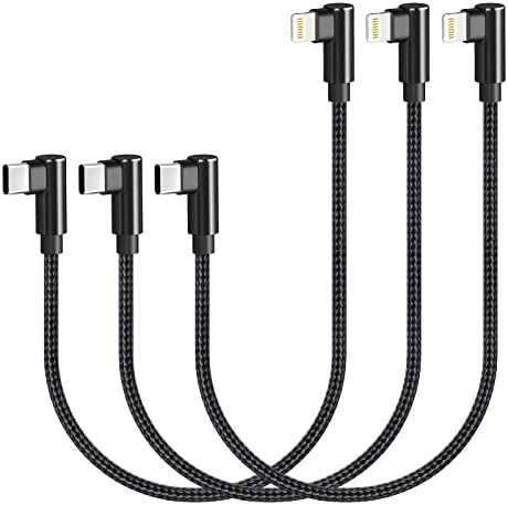 Premium 3-Pack USB C to Lightning Cable 3 ft – MFi Certified Fast Charging with 90-Degree Right Angle Connector – Durable Nylon Braided Design for i Phone 13, 12, 11, Pro, X, XS, XR, 8 Plus, 7, 6, 5 – Ultimate Convenience for Gaming and Streaming – Reliable Data Transfer and Syncing Solutions – Tangle-Free, Long-Lasting Performance in Stylish Black Finish