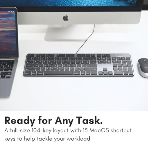 Enhance Your Workspace with the Macally Ultra-Slim USB Wired Keyboard – Full-Size Design & Number Keypad for Mac & Windows Devices, Elegant Silver Finish for Style and Durability