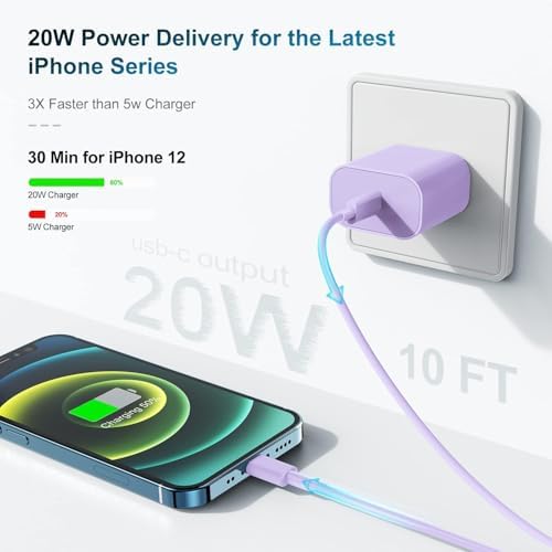 Ultra-Fast 20 W USB-C Charger with 6-Foot Lightning Cable – Convenient 3-Pack for i Phone 14/13 Pro, Ideal for Home and Travel – Superior Durability and Extended Reach for Effortless Charging Anytime