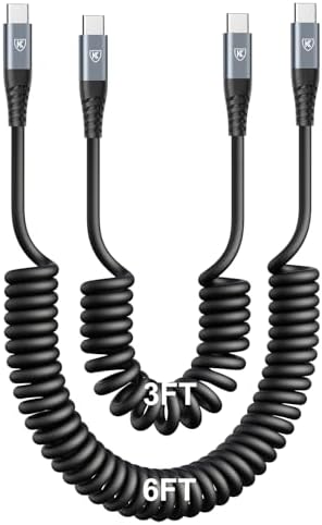 KIYODA 6 ft Coiled USB C to USB C Cable (2 Pack) – Efficient Fast Charging & High-Speed Data Transfer for i Phone 16/15/Plus/Pro/Pro Max & Samsung Galaxy S23 – Tangle-Free, Durable & Portable Solution for Home and Travel Needs