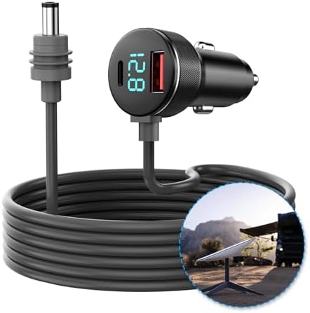Ultimate 10 FT Power DC Cable for Starlink Mini – Versatile 3-in-1 Car Charger Adapter with USB-C PD and USB A Ports, Compatible with 12.8 V-24 V Vehicles, Featuring Digital Display for Real-Time Monitoring – Perfect for Trucks, Cars, Buses, and Boats