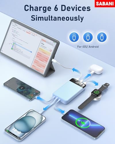 SABANI 35000 m Ah Power Bank – All-in-One Portable Charger with 4 Integrated Cables, 22.5 W Fast Charging for i Phone 16/15/14/13 & Samsung Android Devices – Ultimate On-the-Go Battery Solution in Sleek Black Design for Seamless Connectivity and Reliability