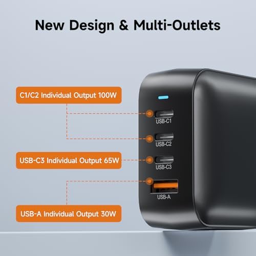 Ultra-Fast 100 W Ga N II Compact Wall Charger – 4-Port Charging Hub with 3 USB-C PD3.0 and 1 USB-A QC4.0 for Mac Book Pro 16” M3, i Phone 15 Pro, Samsung S24 Ultra | UL Certified Power Adapter for Safe, Efficient Multi-Device Charging on the Go