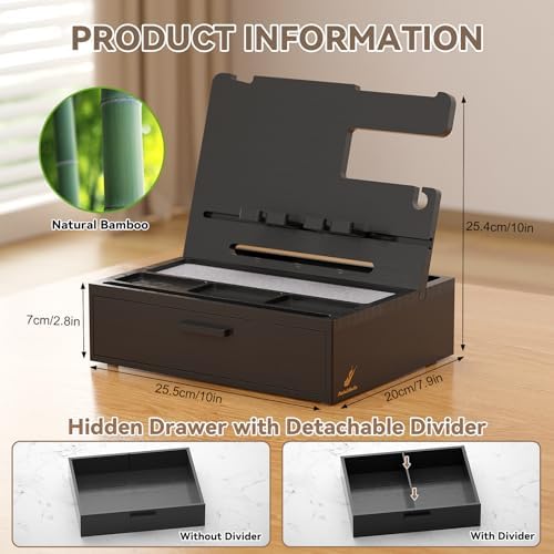 Pezin & Hulin Wooden Charging Station, Bedside Nightstand Tray, with Spacious Drawer, Felt Pads for Phones, Watch, Idea Gifts for Him Birthday, Son, Christmas for Papa Fathers Day – Enhanced Compatibility and Speed