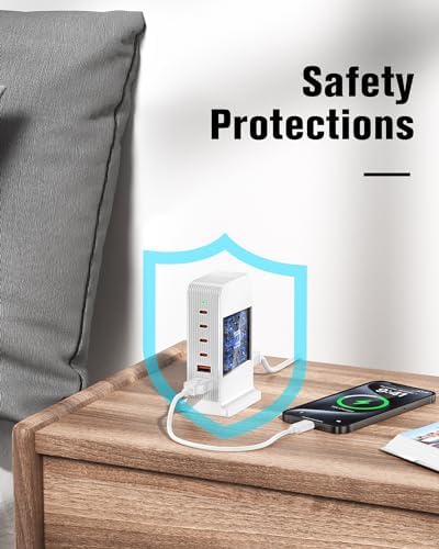 Revolutionary 6-Port USB C Charging Hub – High-Speed Multi-Device Power Station for i Phone 15/14/13/12, i Pad, Samsung Galaxy, and Google Pixel – Compact Travel Charger with Advanced Safety Features – Ultimate Solution for Efficient Charging at Home, Office, and On-the-Go
