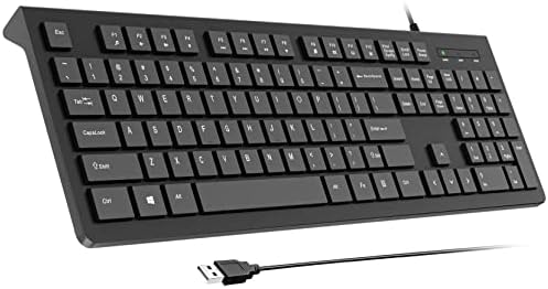 Upgrade Your Typing Experience with the Spill-Resistant USB Wired Keyboard – Low Profile Chiclet Keys, Large Number Pad, and Ergonomic Design for Enhanced Comfort and Speed – Perfect for Professionals and Home Users (Black)