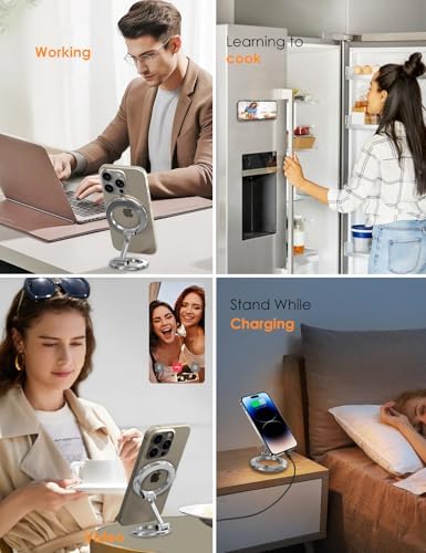 Magnetic Phone Stand, Compatible with MagSafe Phone Stand Holder for Desk, Multi-Functional Foldable, Double-Sided Magnetic Cell Phone Stand, for iPhone 16 15 14 13 12 Magsafe Case – Enhanced Compatibility and Speed