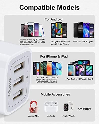 AILKIN 3.1 A Multi-Port USB Charging Cube – High-Speed Wall Charger for i Phone 15/14/13/12 Pro Max & Samsung Devices – Compact Power Adapter with 3 USB Ports for Simultaneous Fast Charging – Ideal for Home & Travel Use