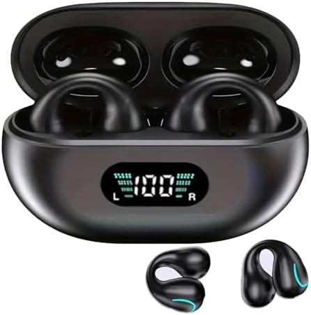 Open Ear Bone Conduction Bluetooth Headphones – Waterproof Sports Earphones with Secure Earhooks, Integrated Hands-Free Microphone, and Wireless Charging Case for Active Lifestyles and Enhanced Safety Awareness
