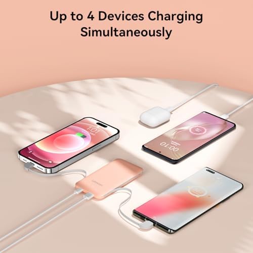 Mini 5000 m Ah Portable Power Bank with Integrated Cables and AC Plug – USB-C Fast Charging for i Phone & Android Devices – Ultra-Compact External Battery for On-the-Go Lifestyle – Essential Tech Accessory for Seamless Connectivity