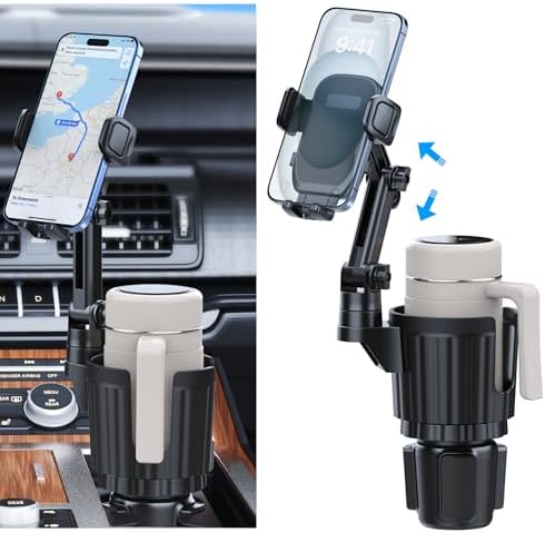 Universal Cup Holder Phone Mount with 360° Rotation – 2-in-1 Adjustable Car Phone Holder for All 4-7” i Phone and Galaxy Models – Enhanced Stability for Hands-Free Navigation and Communication – Perfect for Trucks and Most Vehicle Cup Holders – Durable Design for Long-Lasting Use