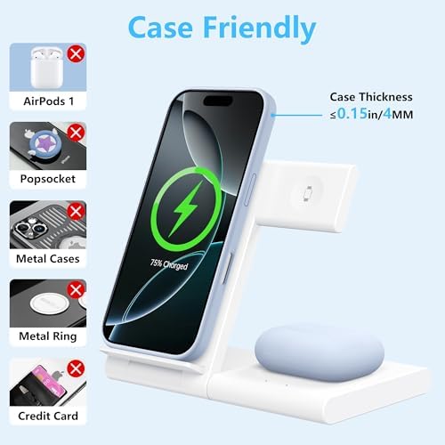 All-in-One Foldable 3-in-1 Apple Charging Station: Fast Wireless Charger for i Phone 16/15/14/13/12/Pro/Max/Plus, Apple Watch 10/9/Ultra/8/7/6/5/4/3/2/SE & Air Pods 4/3/2/Pro – Compact, Efficient, and Portable Power Hub for Home and Travel Convenience