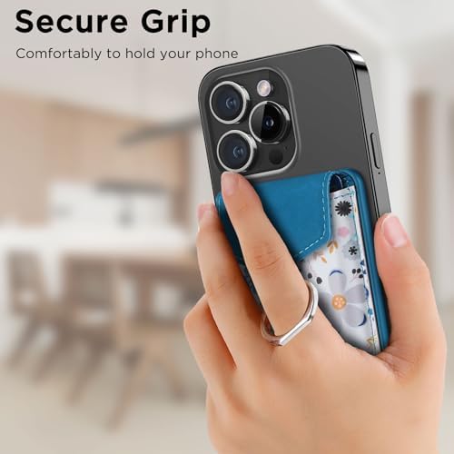 Premium Printed Leather Mag Safe Wallet for i Phone 15/14/13/12 – Magnetic Card Holder with Secure Ring Grip, 3-Card Capacity, Effortless Integration for Modern Minimalists