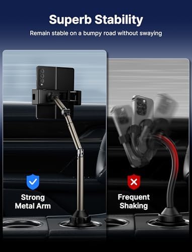 JSAUX Universal Cup Holder Mount for Foldable Phones – Adjustable Cradle Compatible with i Pad Mini, Samsung Galaxy Z Fold Series, Pixel 9 Pro, and Xiaomi Mix Fold – 360-Degree Rotation for Safe, Hands-Free Use in Cars and Trucks – Durable, Easy-Install Car Accessory for Enhanced Navigation and Streaming Experience