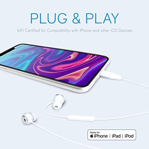 Premium Lightning Earbuds – Apple MFi Certified In-Ear Headphones with Enhanced Bass, Built-In Microphone for Hands-Free Calling, and Track Controls – Vibrant Red for Ultimate Style and Compatibility