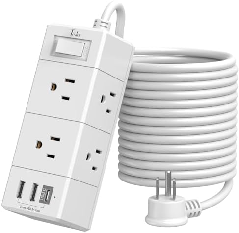15 Ft Flat Plug Power Strip with 6 AC Outlets and 3 USB Ports – Tcstei Compact Extension Cord for Home, Office, and Dorm Room – Versatile ETL Certified Power Solution with Fast Charging and Space-Saving Design